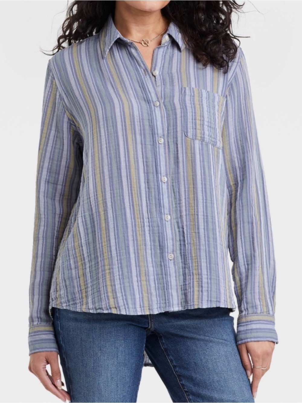 Universal Thread Blue and Green Striped Button Down Shirt Size Medium